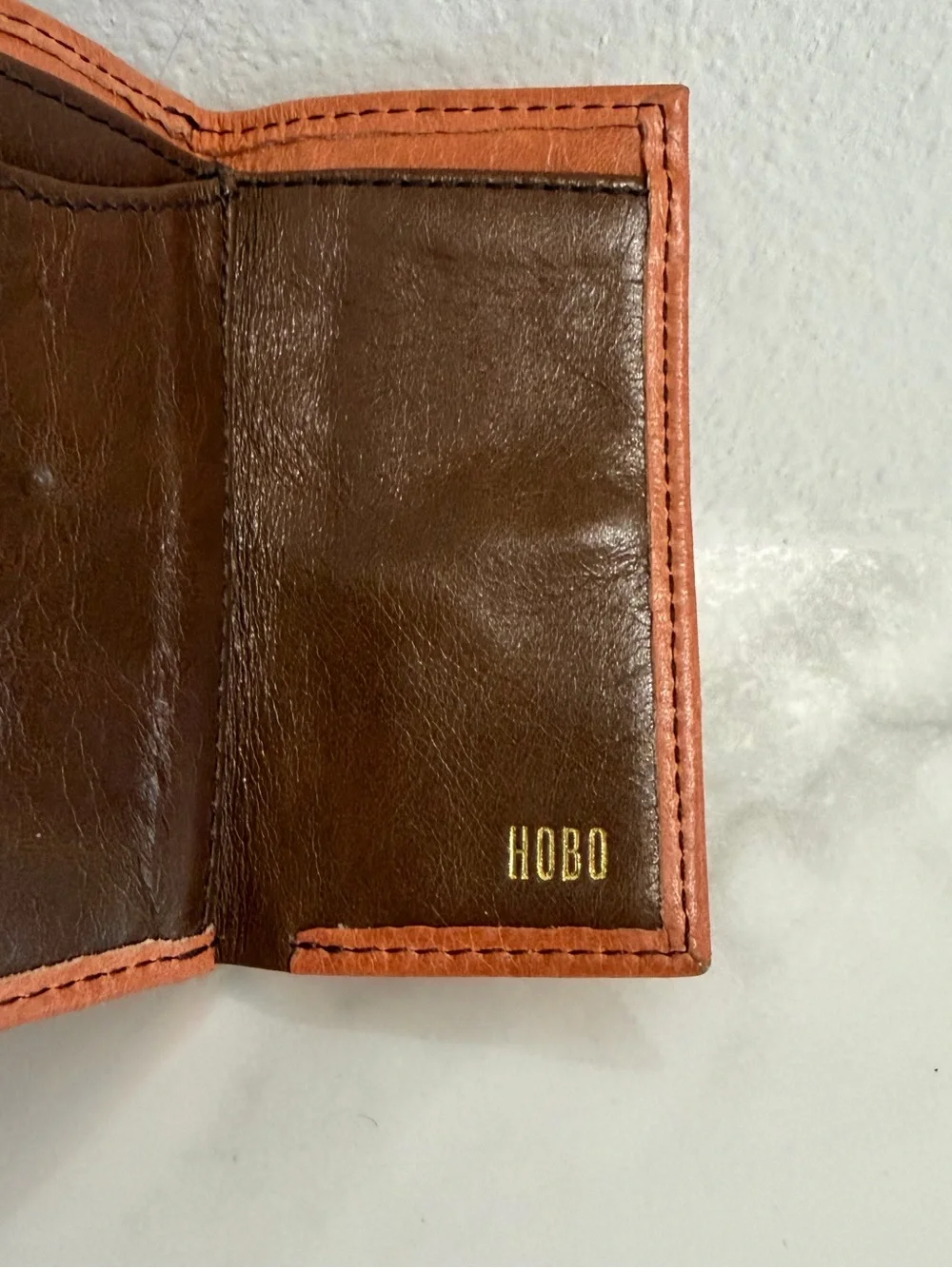 Hobo wallet w key chain clip floral interior orange leather coin